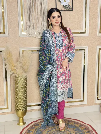 Bin Sayeed Inspired Premium Cotton 3 Piece (White Rose)