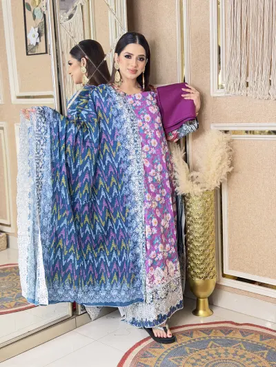 Bin Sayeed Inspired Premium Cotton 3 Piece (Magenta)