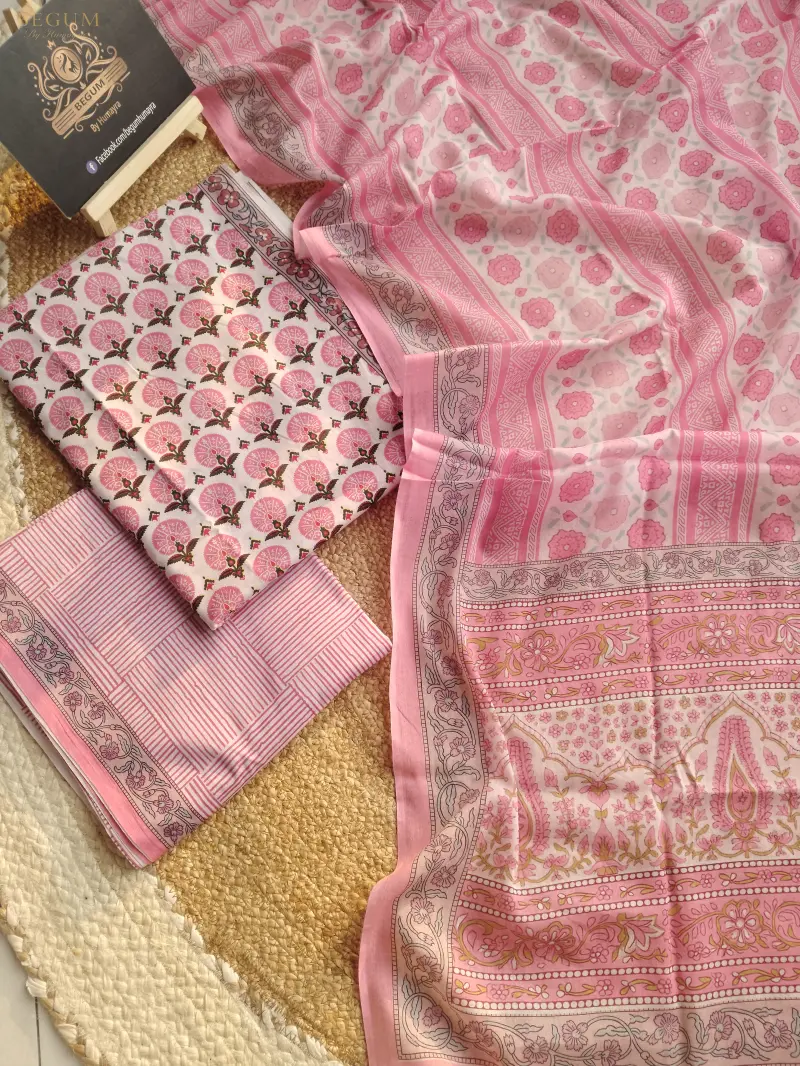 Premium Fine Cotton Three Piece (Pink)