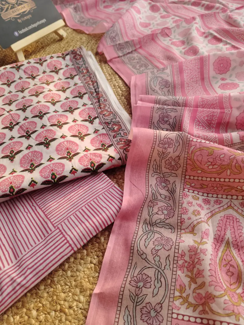 Premium Fine Cotton Three Piece (Pink)