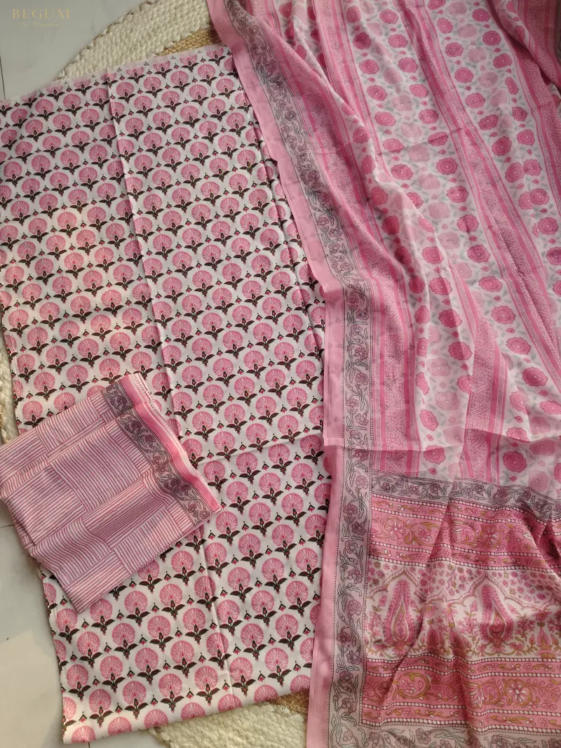 Premium Fine Cotton Three Piece (Pink)