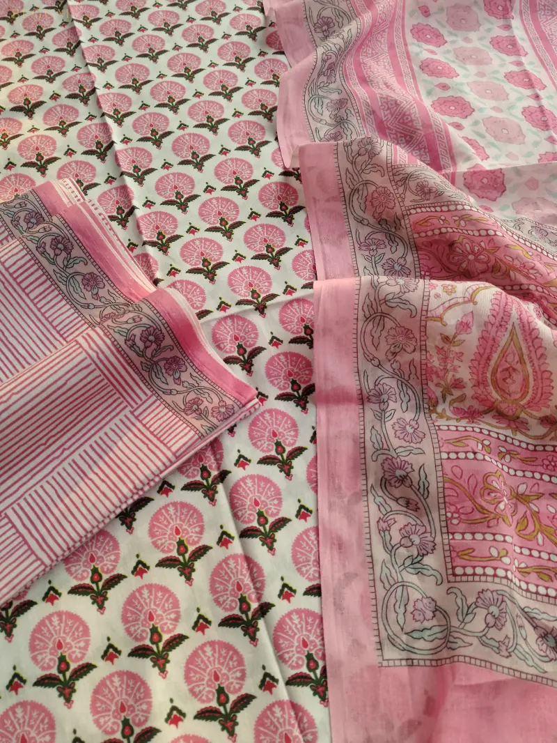 Premium Fine Cotton Three Piece (Pink)