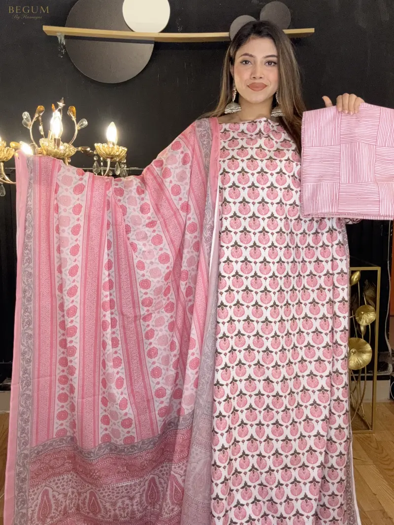 Premium Fine Cotton Three Piece (Pink)