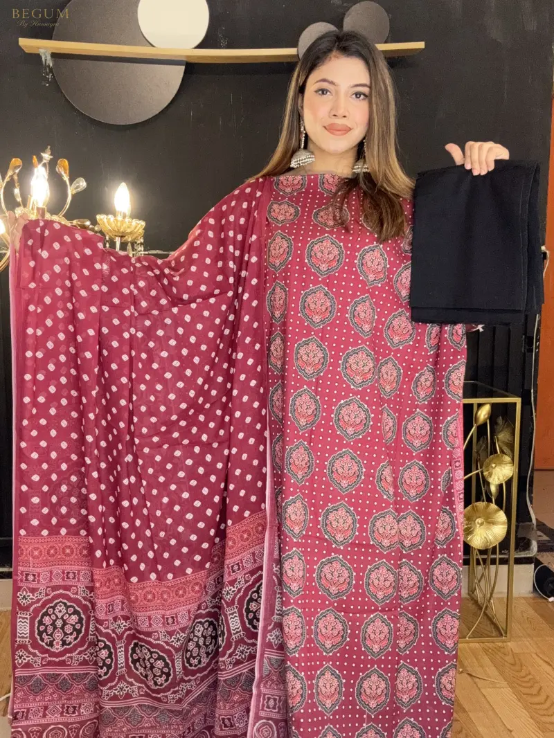 Premium Fine Cotton Three Piece (Deep Maroon)