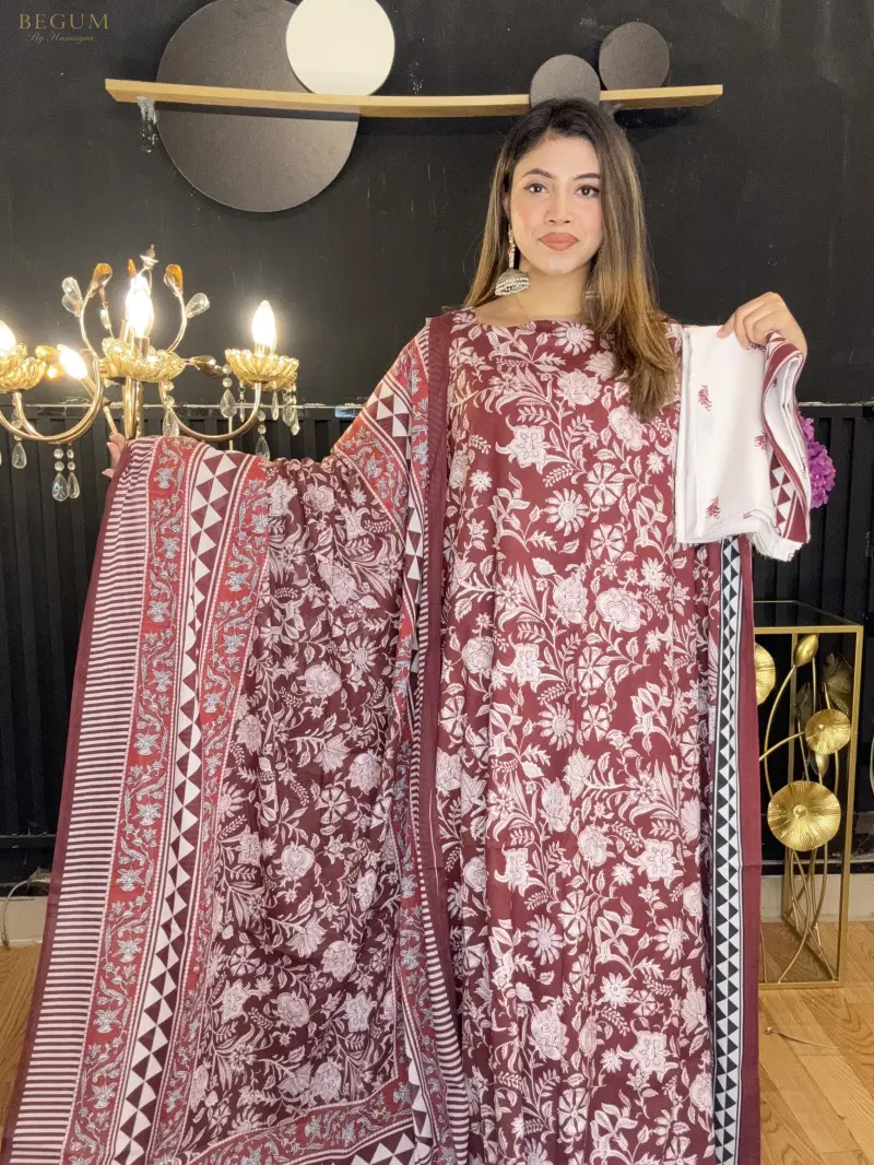 Premium Fine Cotton Three Piece (Ruby)