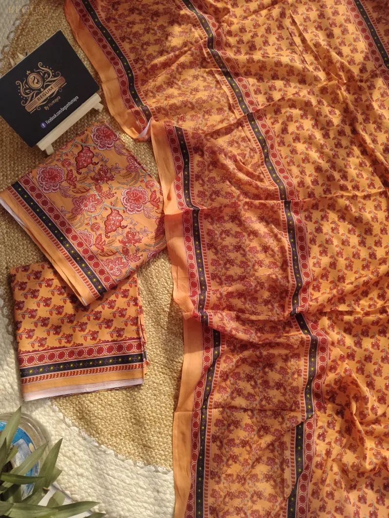 Premium Fine Cotton Three Piece (Deep Orange)