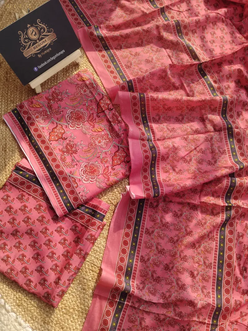 Premium Fine Cotton Three Piece (Pinkish)