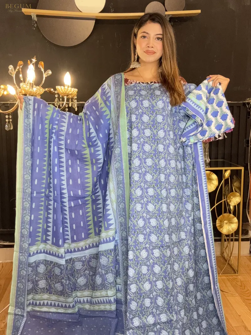 Premium Fine Cotton Three Piece (Blue-Ish)