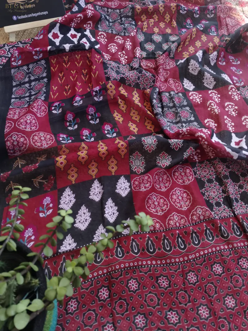 Premium Fine Cotton Three Piece (Black Joypuri print)