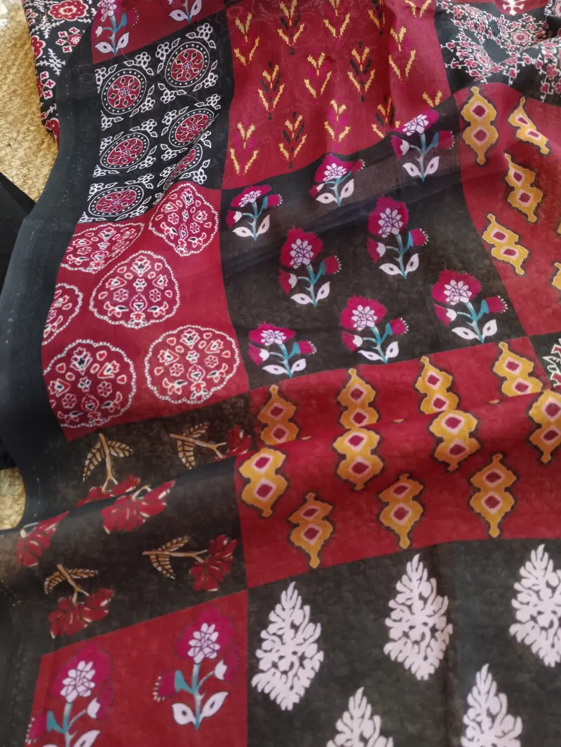 Premium Fine Cotton Three Piece (Black Joypuri print)