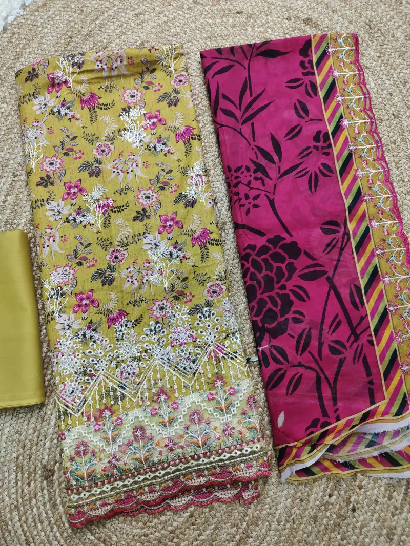 Bin Sayeed Inspired Premium Cotton 3 Piece (red & yellow)