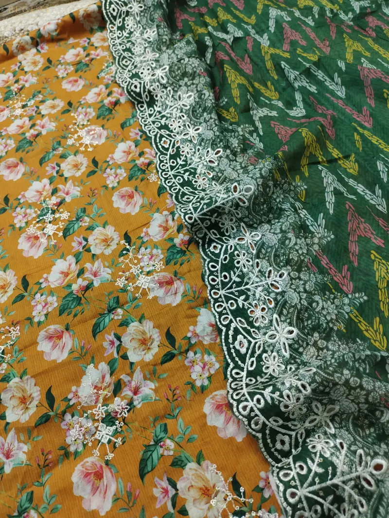 Bin Sayeed Inspired Premium Cotton 3 Piece (Orange & Green)