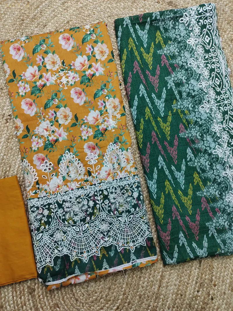 Bin Sayeed Inspired Premium Cotton 3 Piece (Orange & Green)