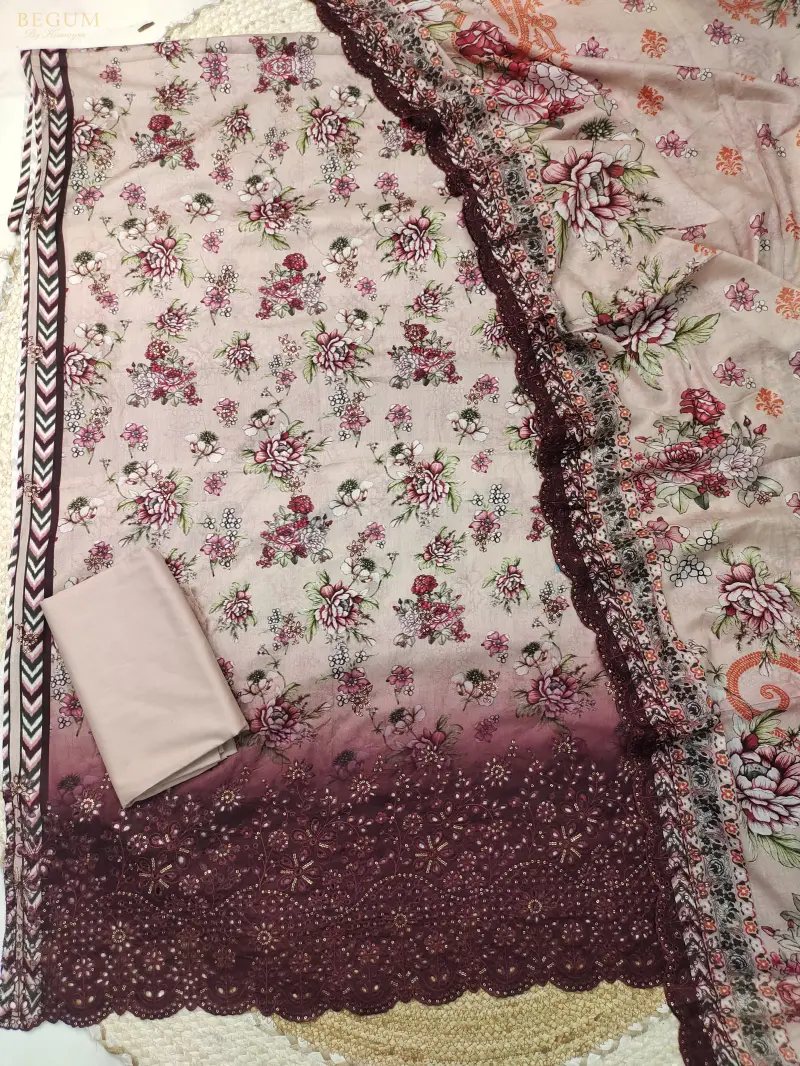 Bin Sayeed Inspired Premium Cotton 3 Piece (Cream)