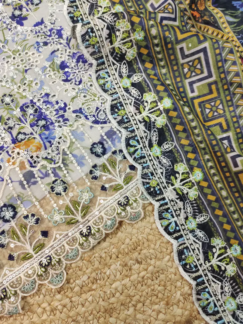 Bin Sayeed Inspired Premium Cotton 3 Piece (Blue Flower)