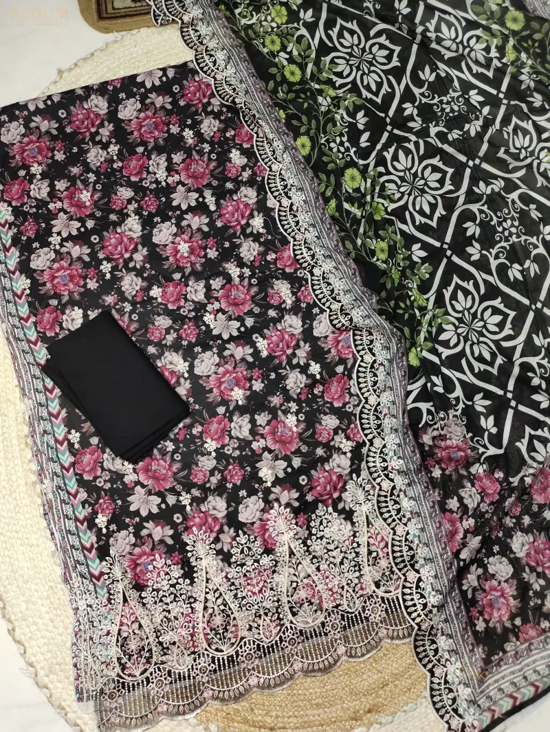 Bin Sayeed Inspired Premium Cotton 3 Piece (Red Rose)