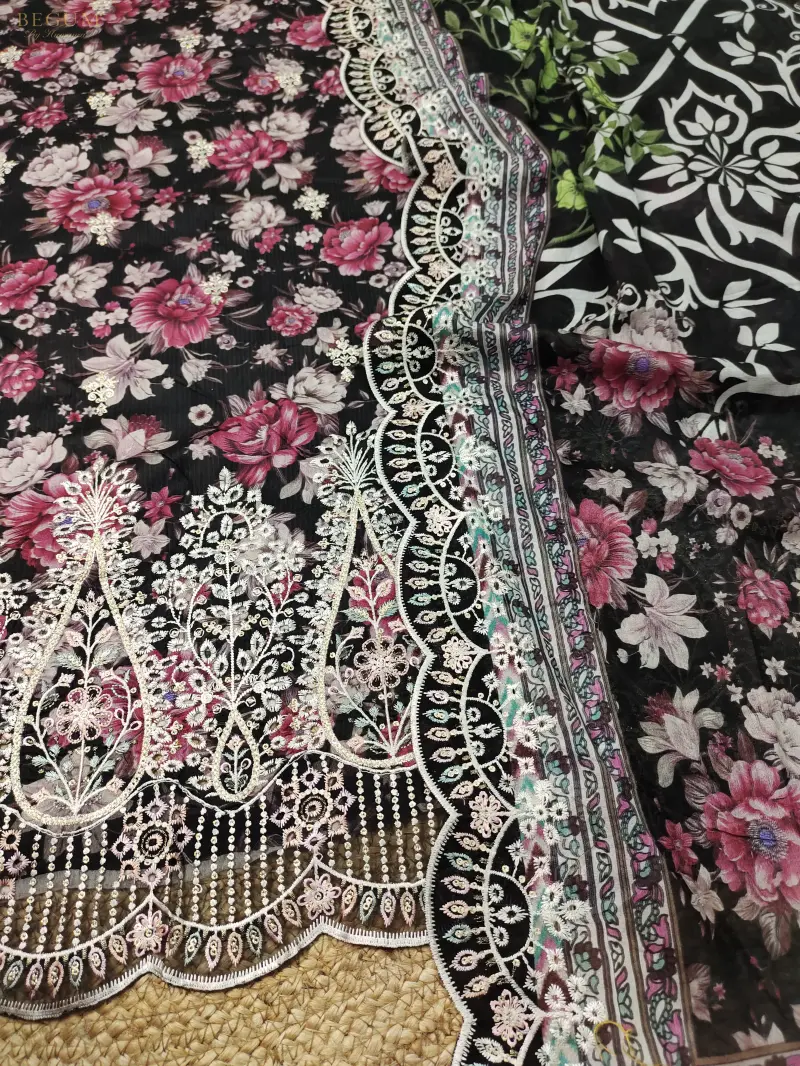 Bin Sayeed Inspired Premium Cotton 3 Piece (Red Rose)