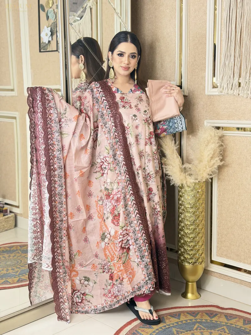 Bin Sayeed Inspired Premium Cotton 3 Piece (Cream)